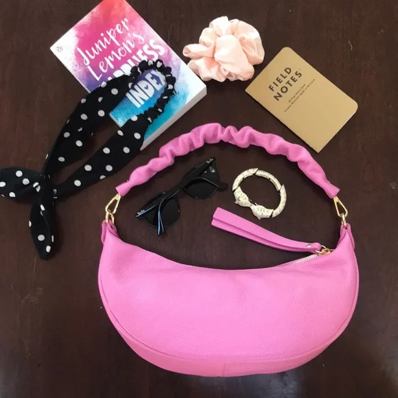 Ultra Pink Italian Leather Crescent / Sling Shoulder Bag - Picture 12 of 12